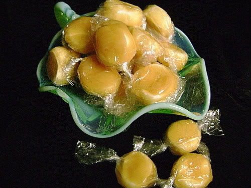 /></span></span><br/> <br/> <br/> OK folks......if you all like making candy for the holidays....and you like butterscotch....this is a MUST TRY for you! This is our absolute FAVORITE treat of all time!</div> <div>From what I've read on the Internet, I understand See's Candy sells these. I had never heard of them until I bought some at a church fair years ago. This recipe comes from a fantastic cook at our church that is no longer with us...she made them for EVERY church fair-people would line up at the door and make a beeline for the candy table just to buy Scotch Kisses.</div> <div>When she passed away, no one made these anymore-till my friend Bobbi and I decided to try making them a few years ago. The first batch failed miserably....I could have pegged one of our dogs off the head and given it a headache....we used to too large of a pan for the butterscotch and didn't have the thermometer set into it correctly, so the butterscotch cooked to too high a temperature.</div> <div>I REFUSED to give up. A few more batches and I ironed out all the wrinkles-now I have them DOWN PAT.</div> <div>Trust me.....these are so over the top. They store very well in an airtight container, making them GREAT Christmas gifts in a nice tin or jar.</div> <div>I'll take you step by step through them. The recipe LOOKS long and drawn out-but that's because I'm giving you the 